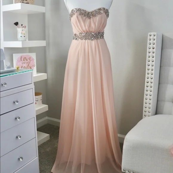 peach flowy prom dress Peach Satin Pleat Strapless A-line Side Slit Prom Dresses ,CP0302